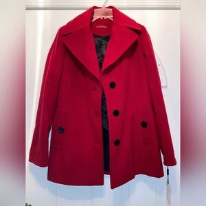 Gorgeous Christmas "Red Red" Calvin Klein Peacoat NWT